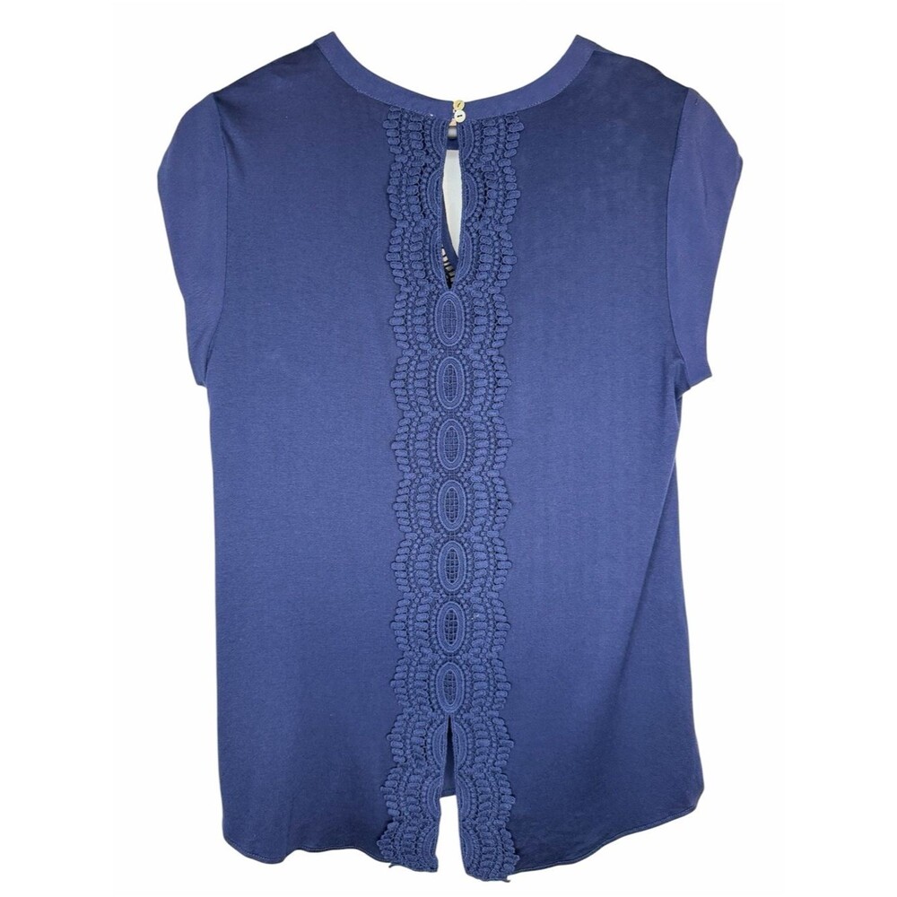 NWT Stitch Fix Daniel Rainn Quin Cap Sleeve Mixed Material Top size Medium Blue - Picture 2 of 6
